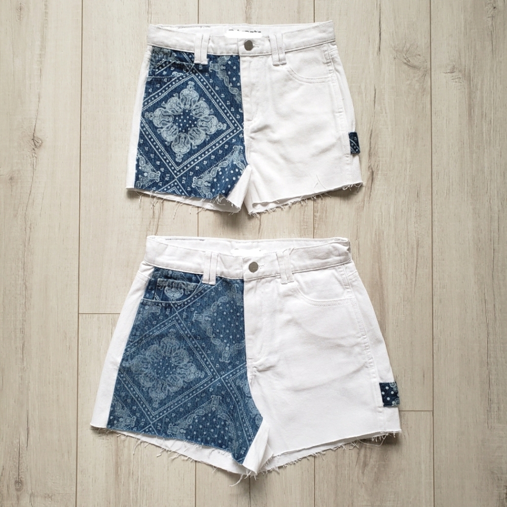 Women Girl Me& Mini Me High Waist Summer Denim Shorts Size 26/10 White Blue NWOT